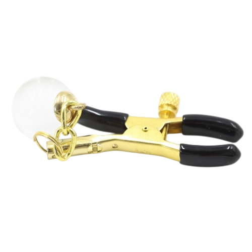 Золотистые зажимы для сосков с белым камушком 