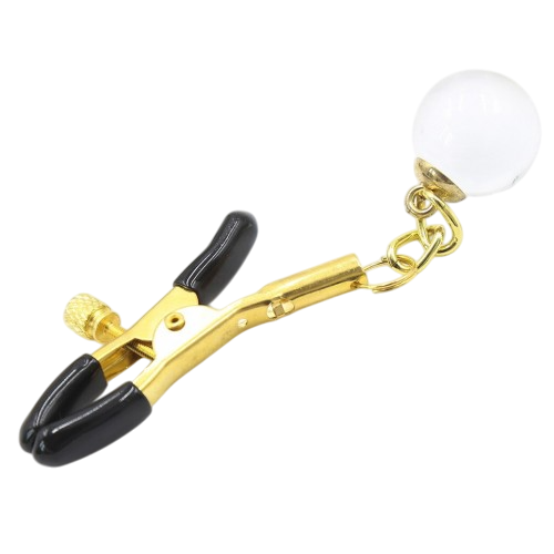 Золотистые зажимы для сосков с белым камушком 