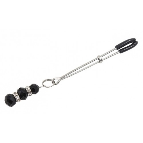 Серебристые зажимы для сосков с бусинами 