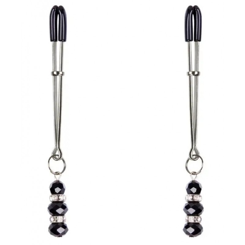 Серебристые зажимы для сосков с бусинами 