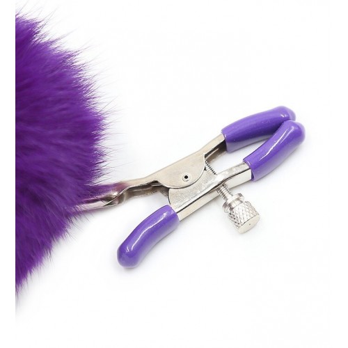 Зажимы для сосков с фиолетовым мехом