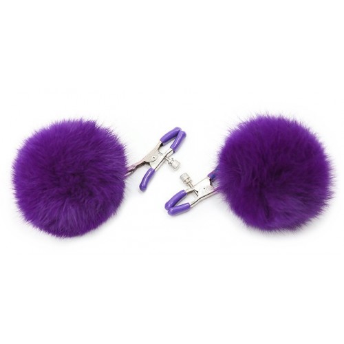 Зажимы для сосков с фиолетовым мехом