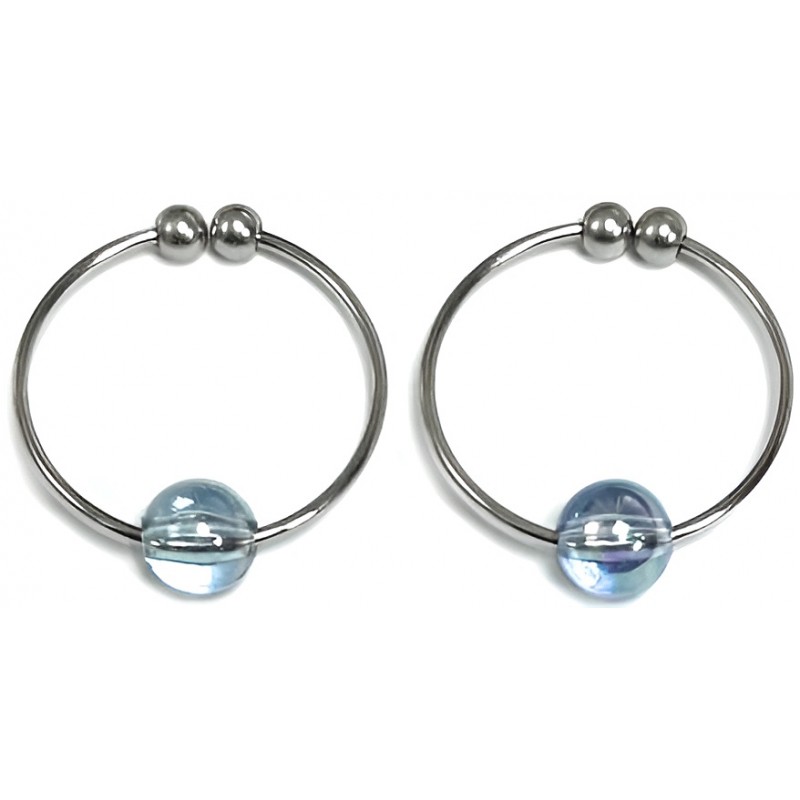 Клипсы-колечки для сосков с голубыми бусинами Silver Nipple Rings