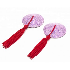 Пэстисы для груди розовые с красными кисточками (иной угол)