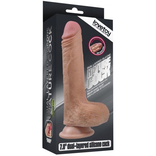 Реалистичный фаллоимитатор на присоске с мошонкой Dual-Layered Silicone Cock 18 см