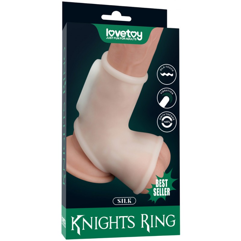 Гладкая вибронасадка на пенис и мошонку Vibrating Silk Knights Ring with Scrotum Sleeve