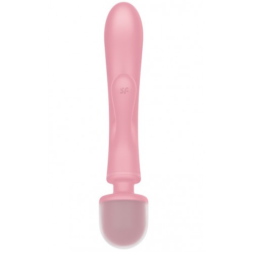 Двусторонний вибратор с клиторальным стимулятором Wand + Rabbit Satisfyer Triple Lover Pink