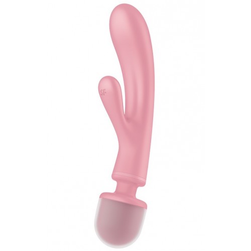 Двусторонний вибратор с клиторальным стимулятором Wand + Rabbit Satisfyer Triple Lover Pink