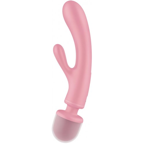 Двусторонний вибратор с клиторальным стимулятором Wand + Rabbit Satisfyer Triple Lover Pink