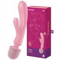 Двусторонний вибратор с клиторальным стимулятором Wand + Rabbit Satisfyer Triple Lover Pink