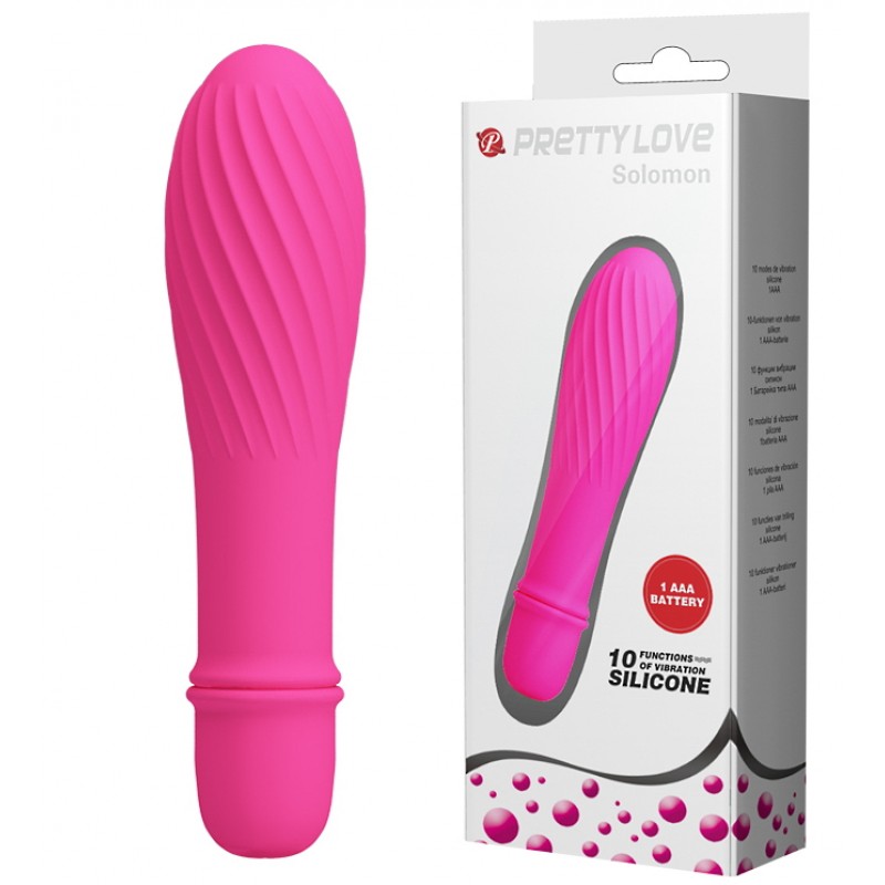 Классический мини вибратор с ребристой поверхностью Solomon розовый