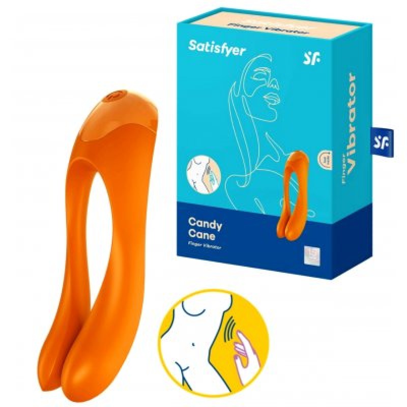 Универсальный перезаряжаемый вибростимулятор на палец Satisfyer Candy Cane оранжевый