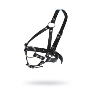 Кляп-рамка со сбруей на голову, кожа, черный Кляп-рамка со сбруей на голову, кожа, черный (иной угол)