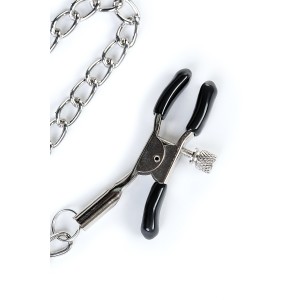 Кляп-трензель TOYFA Theatre, в виде косточки с зажимами для сосков,красный (иной угол)