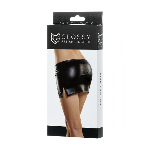 Мини-юбка Glossy из материала Wetlook, черный, S