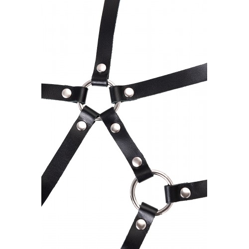 Портупея с кольцами Pecado BDSM, натуральная кожа, черная