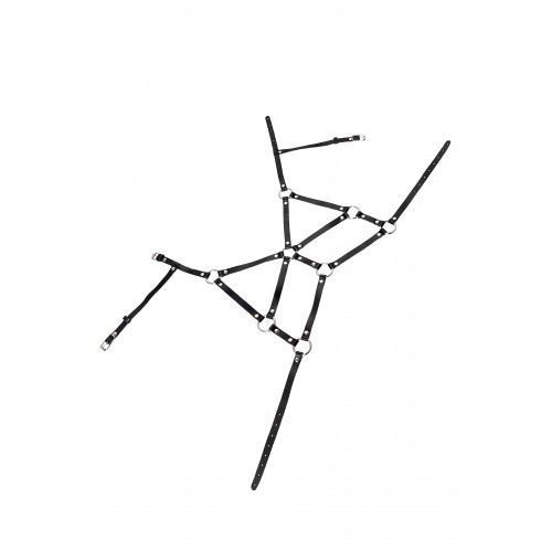 Портупея с кольцами Pecado BDSM, натуральная кожа, черная