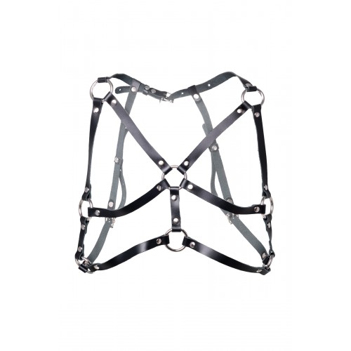 Портупея с кольцами Pecado BDSM, натуральная кожа, черная