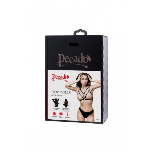 Портупея с кольцами Pecado BDSM, натуральная кожа, черная