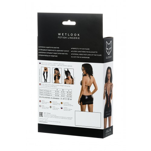 Платье Glossy JULIE из материала Wetlook с красной шнуровкой, черный, XL