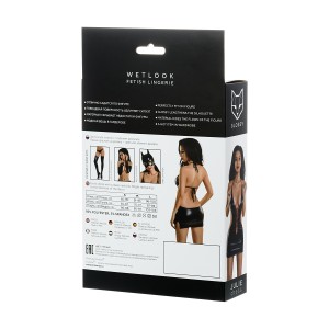 Платье Glossy из материала Wetlook с красной шнуровкой, черный, М (иной угол)