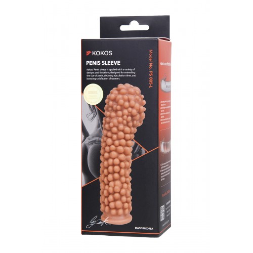 Насадка KOKOS с дополнительной стимуляцией, реалистичная, TPE, телесная, 16.5 см