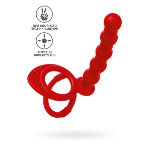 Насадка на пенис для двойного проникновения Black&Red by TOYFA, силикон, красная, 19,5 см (иной угол)