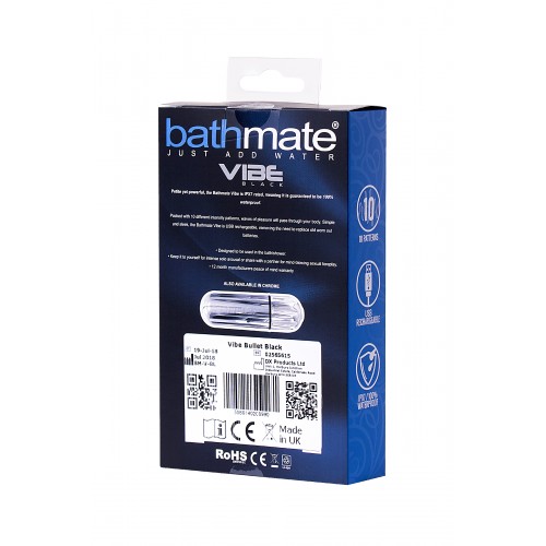 Вибропуля Bathmate Vibe Bullet Black, перезаряжаемая, водонепронецаемая, пластик, 10 режимов вибрации, чёрная, 7,8 см