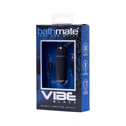 Вибропуля Bathmate Vibe Bullet Black, перезаряжаемая, водонепронецаемая, пластик, 10 режимов вибрации, чёрная, 7,8 см