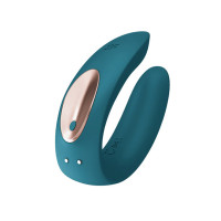Многофункциональный стимулятор для пар Satisfyer Double Plus, силикон, зелёный, 18 см.