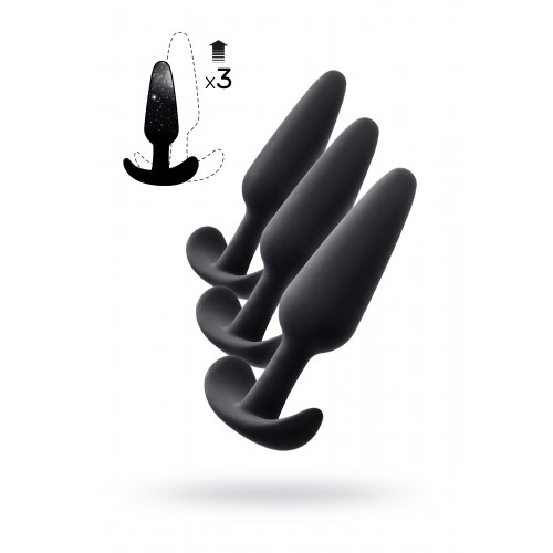 Набор анальных втулок TOYFA POPO Pleasure Eridani, силикон, черный, 3 шт.