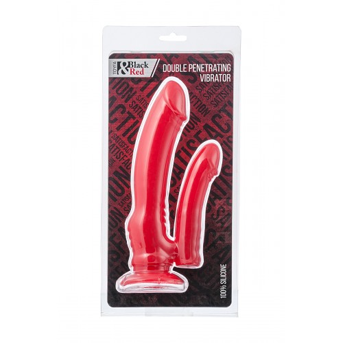Анально-вагинальный вибратор Black & Red by TOYFA, влагостойкий, силикон, красный, 19,5 см