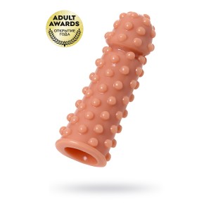 Насадка KOKOS  с дополнительной стимуляцией, реалистичная,TPR, телесный, 14.7 см с шариками на стволе (иной угол)