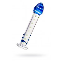 Нереалистичный фаллоимитатор Sexus Glass, стекло, прозрачный, 18 см с синей головкой
