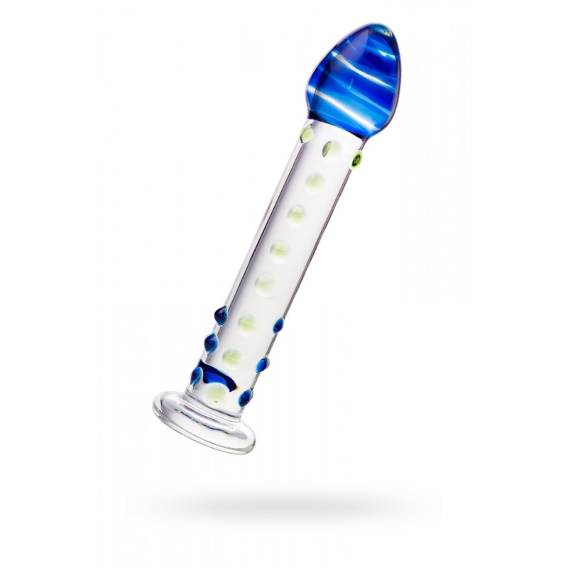 Нереалистичный фаллоимитатор Sexus Glass, стекло, прозрачный, 18 см с синей головкой