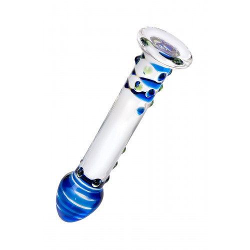 Нереалистичный фаллоимитатор Sexus Glass, стекло, прозрачный, 18 см с синей головкой