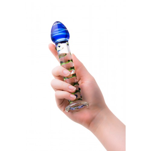 Нереалистичный фаллоимитатор Sexus Glass, стекло, прозрачный, 18 см с синей головкой