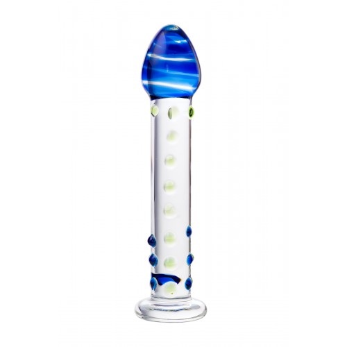Нереалистичный фаллоимитатор Sexus Glass, стекло, прозрачный, 18 см с синей головкой