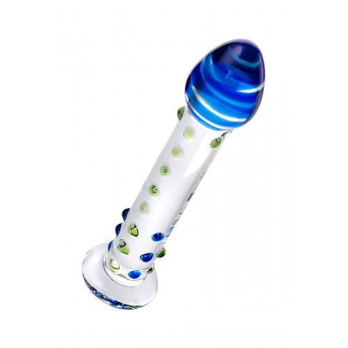 Нереалистичный фаллоимитатор Sexus Glass, стекло, прозрачный, 18 см с синей головкой