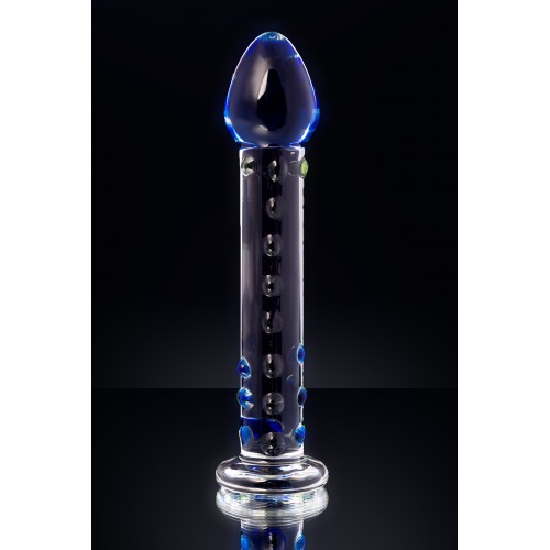 Нереалистичный фаллоимитатор Sexus Glass, стекло, прозрачный, 18 см с синей головкой
