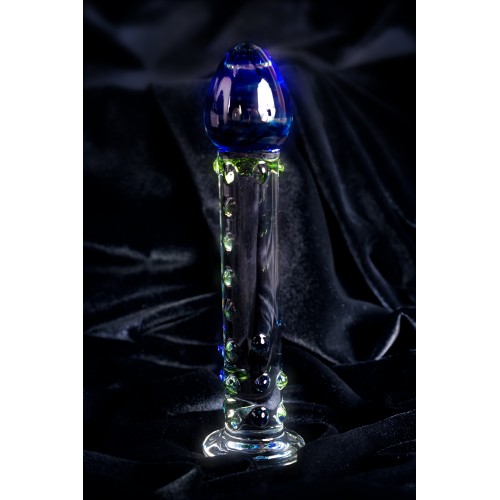 Нереалистичный фаллоимитатор Sexus Glass, стекло, прозрачный, 18 см с синей головкой