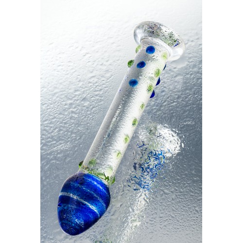 Нереалистичный фаллоимитатор Sexus Glass, стекло, прозрачный, 18 см с синей головкой