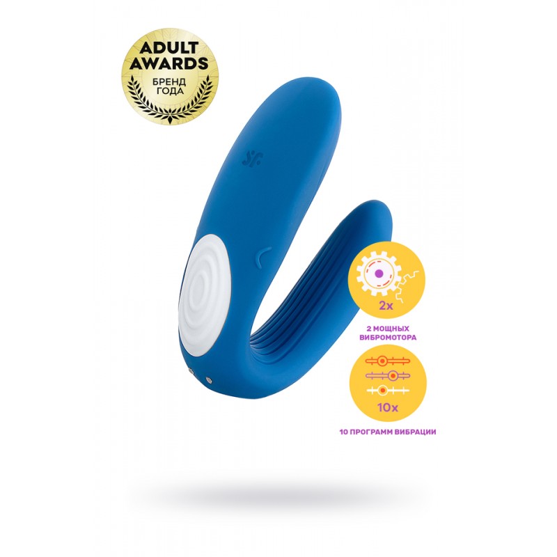 Многофункциональный стимулятор для пар Satisfyer Partner Whale, силикон, голубой, 17 см.