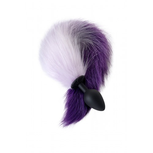 Анальная втулка с бело-фиолетовым хвостом POPO Pleasure by TOYFA, M, силикон, черная, 45 см, Ø 3,3 с