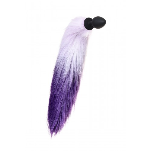 Анальная втулка с бело-фиолетовым хвостом POPO Pleasure by TOYFA, M, силикон, черная, 45 см, Ø 3,3 с
