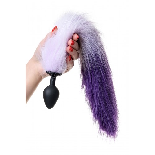 Анальная втулка с бело-фиолетовым хвостом POPO Pleasure by TOYFA, M, силикон, черная, 45 см, Ø 3,3 с