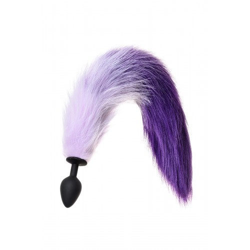 Анальная втулка с бело-фиолетовым хвостом POPO Pleasure by TOYFA, M, силикон, черная, 45 см, Ø 3,3 с