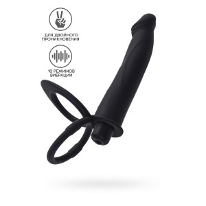 Насадка на пенис для двойного проникновения Black&Red by TOYFA, силикон, чёрная, 19 см (иной угол)