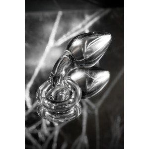 Анальная втулка Sexus Glass, стекло, прозрачная, 14,5 см, Ø 4 см с кольцом (иной угол)