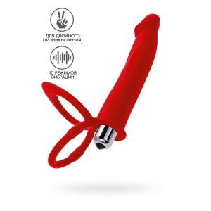 Насадка на пенис для двойного проникновения Black&Red by TOYFA, силикон, красная, 19 см (иной угол)